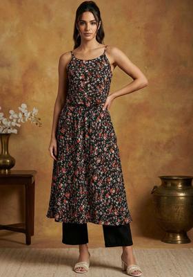 Black Floral Print Kurtas