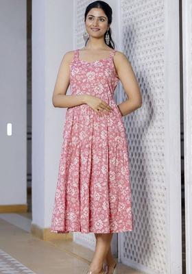 Peach Floral Print Kurtas