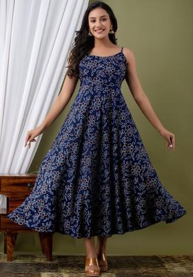 Navy Blue Floral Print Kurtas