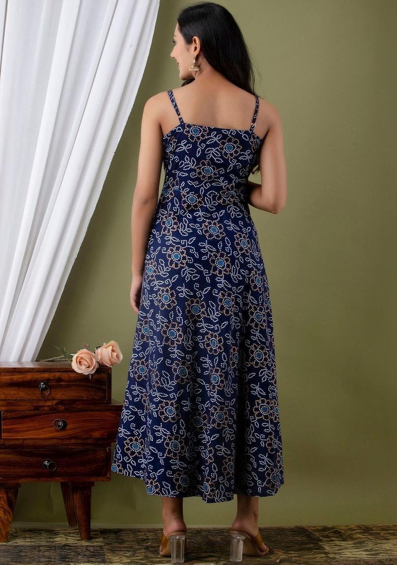 Navy Blue Floral Print Kurtas - Indya