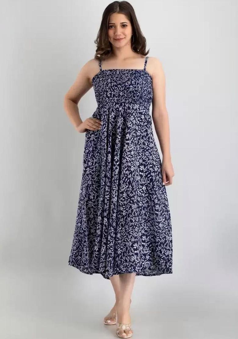 Blue Floral Print Kurtas - Indya