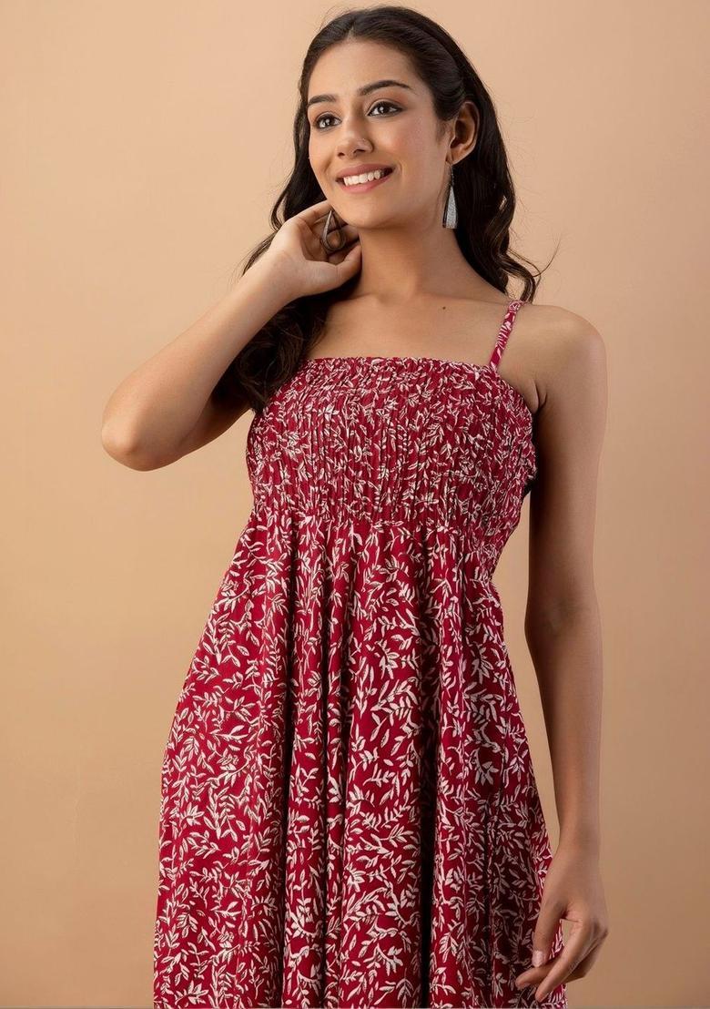 Maroon Floral Print Kurtas - Indya