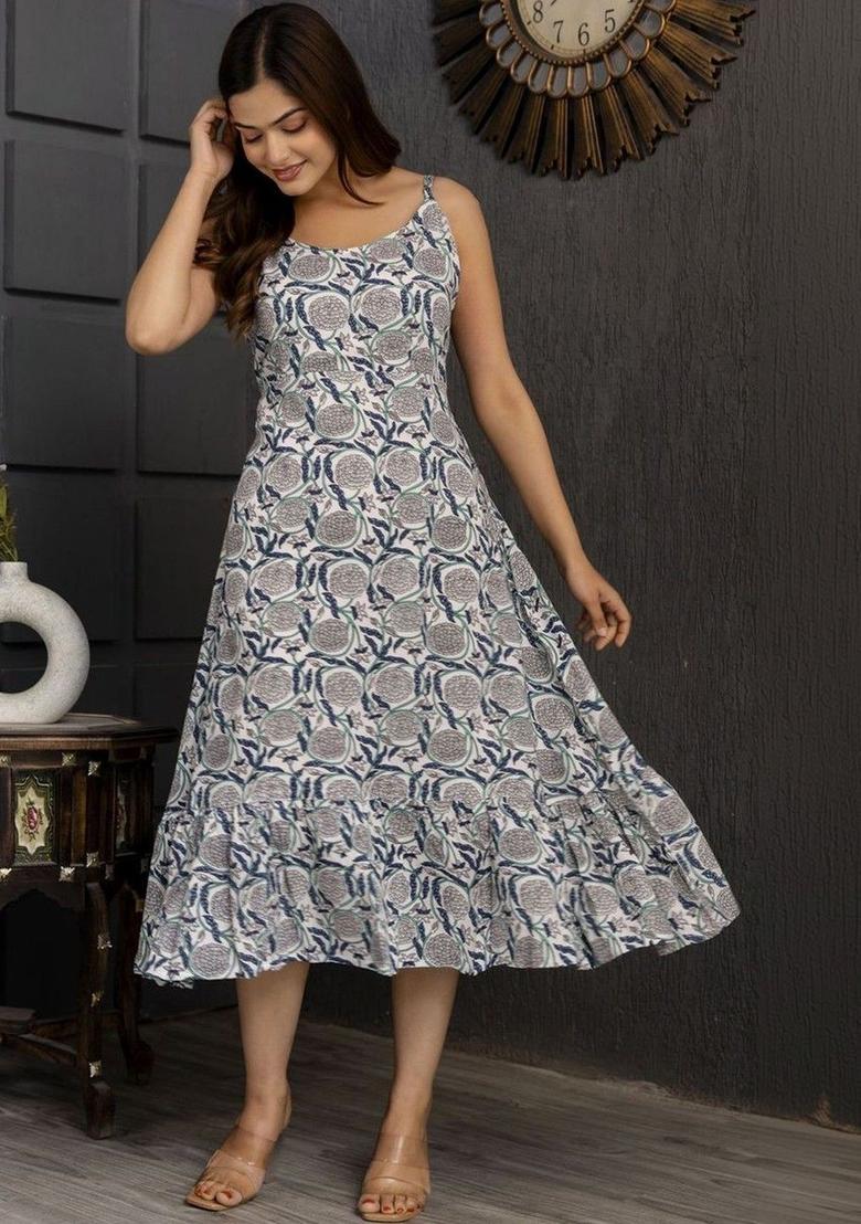 White Floral Print Kurtas - Indya