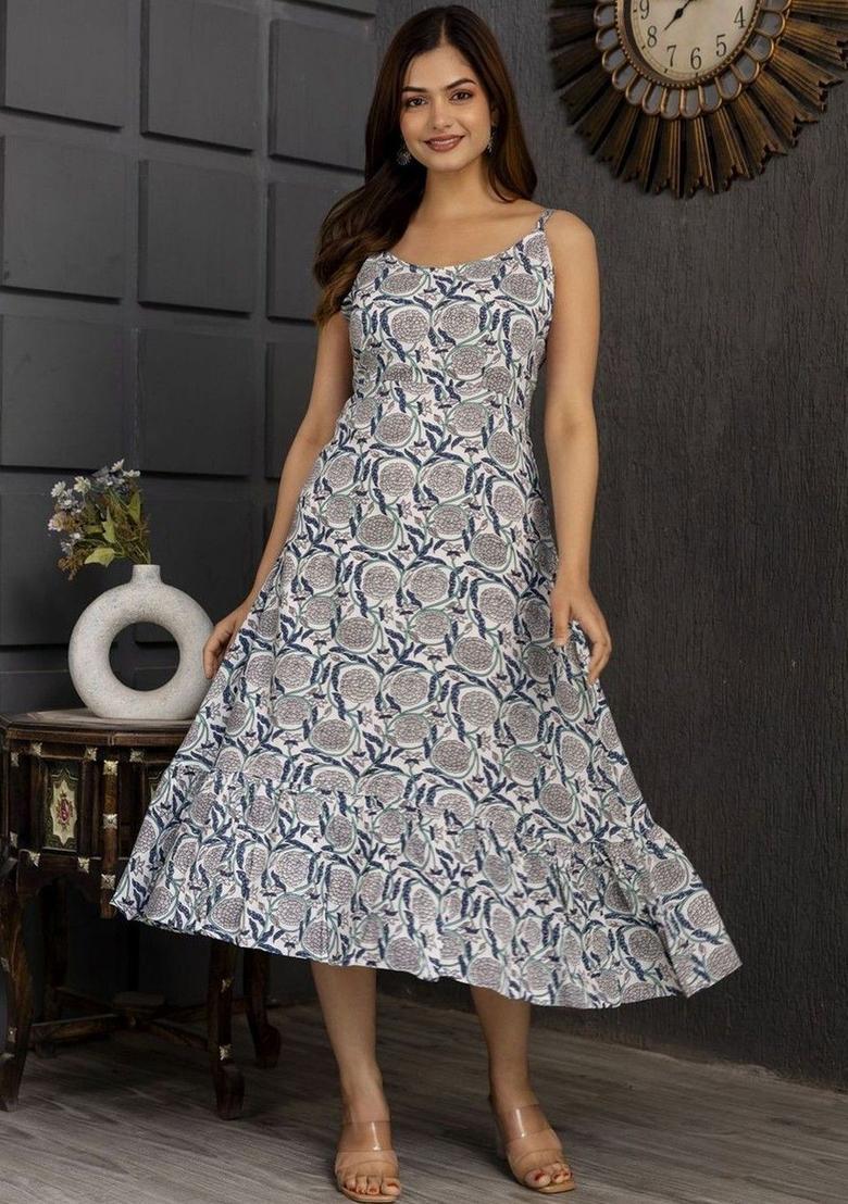 White Floral Print Kurtas - Indya
