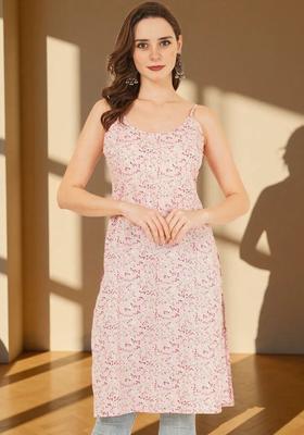 Pink Floral Print Cotton Kurtas