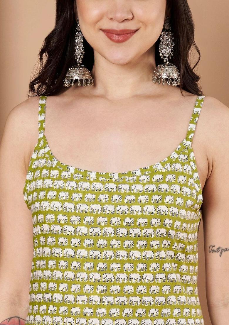 Green Printed Cotton Kurtas - Indya
