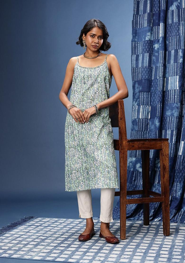 Green Floral Print Kurtas - Indya