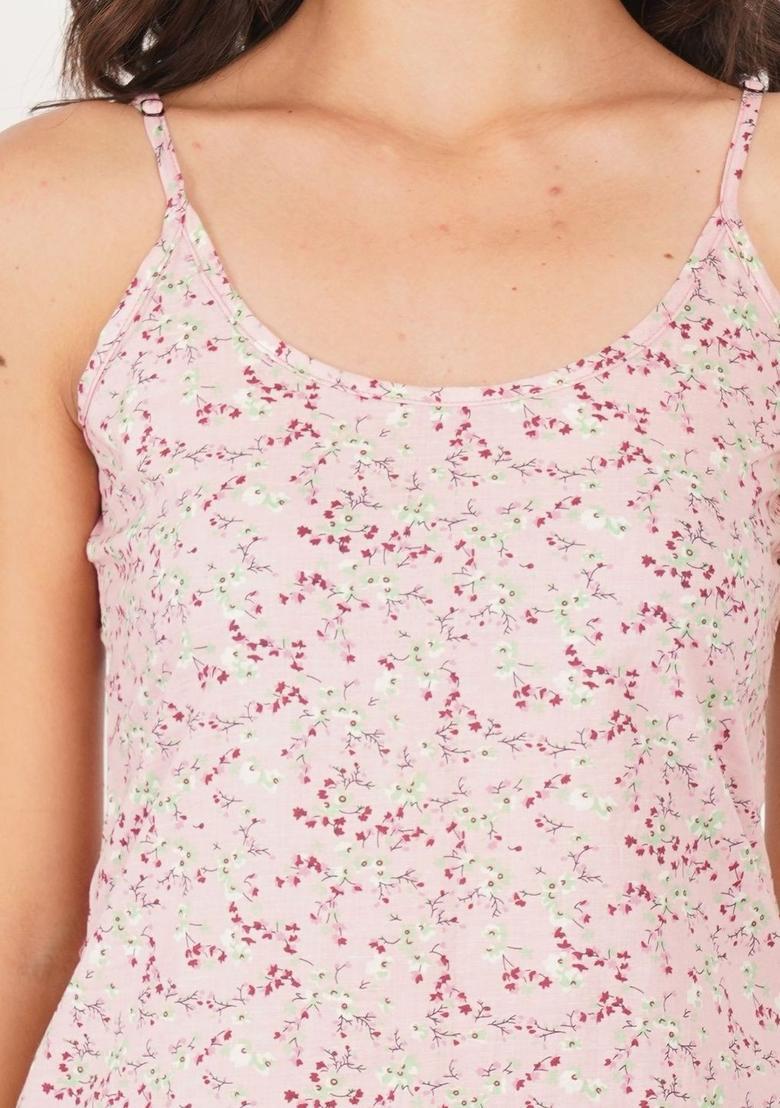 Pink Floral Print Cotton Kurtas - Indya