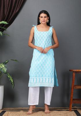 Blue Embroidered Cotton Kurtas
