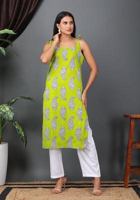 Green Printed Cotton Kurtas