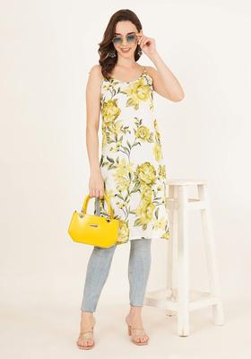 Yellow Floral Print Cotton Kurtas