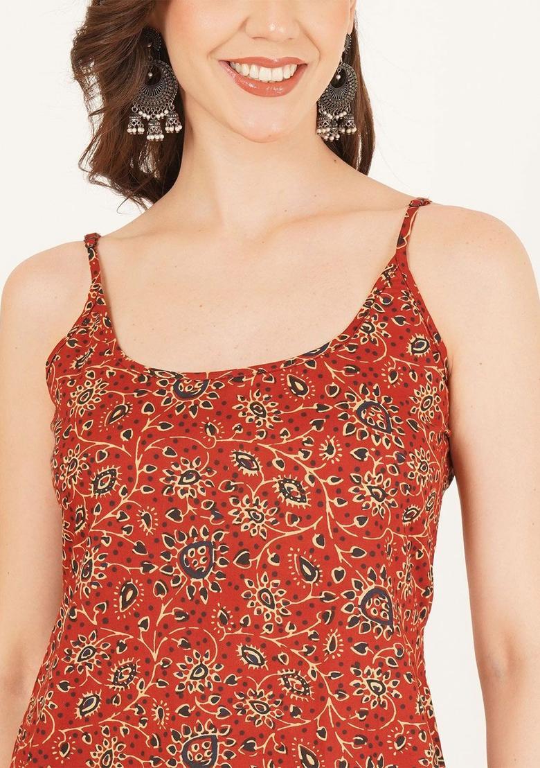 Red Printed Cotton Kurtas - Indya