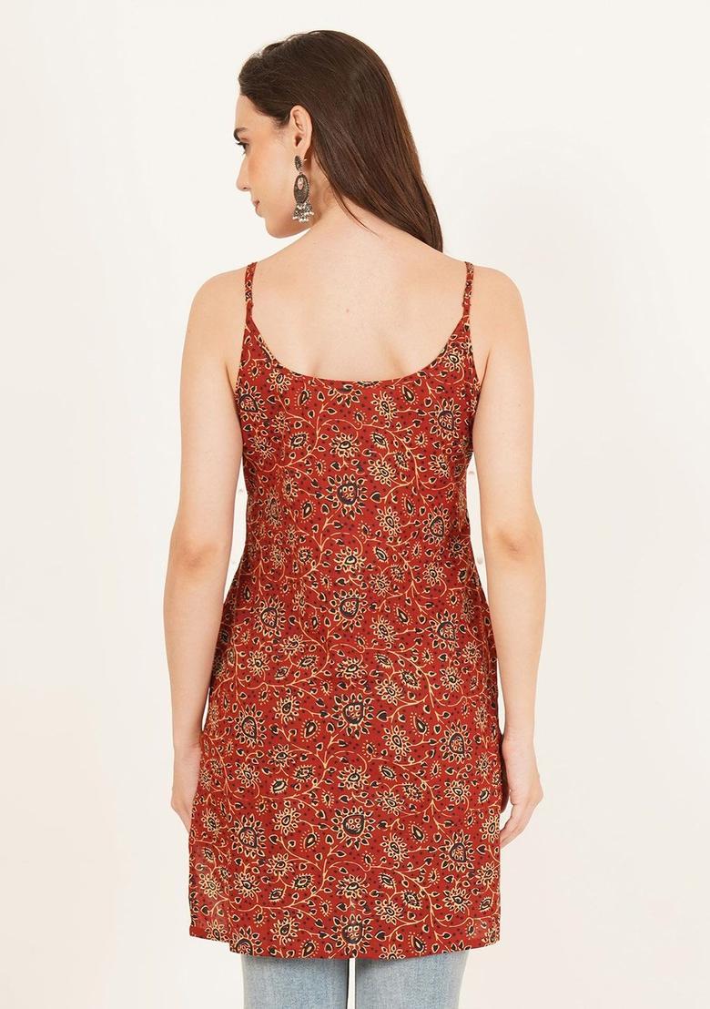 Red Printed Cotton Kurtas - Indya