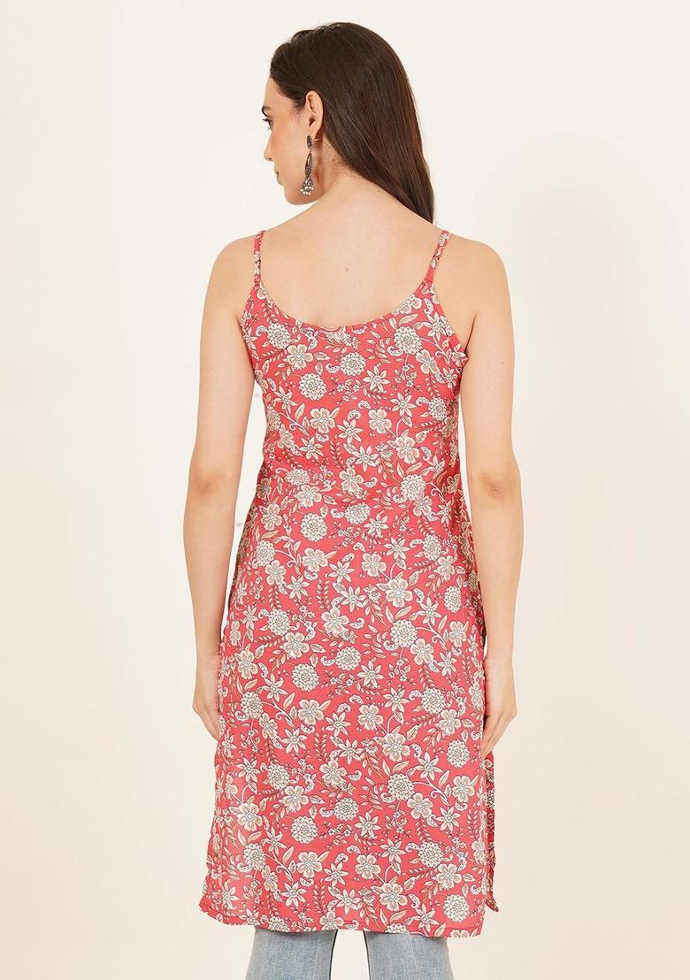 Red Floral Print Kurtas - Indya