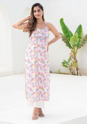 Pink Floral Print Cotton Kurtas