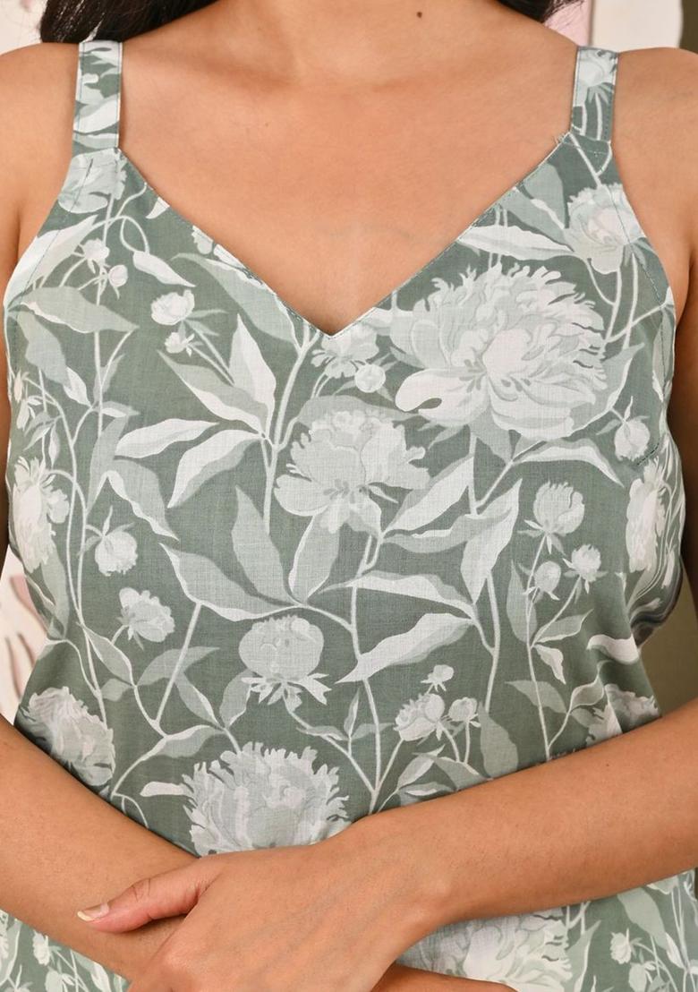 Green Floral Print Cotton Kurtas - Indya