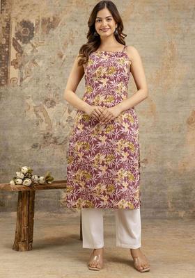 Pink Floral Print Cotton Kurtas