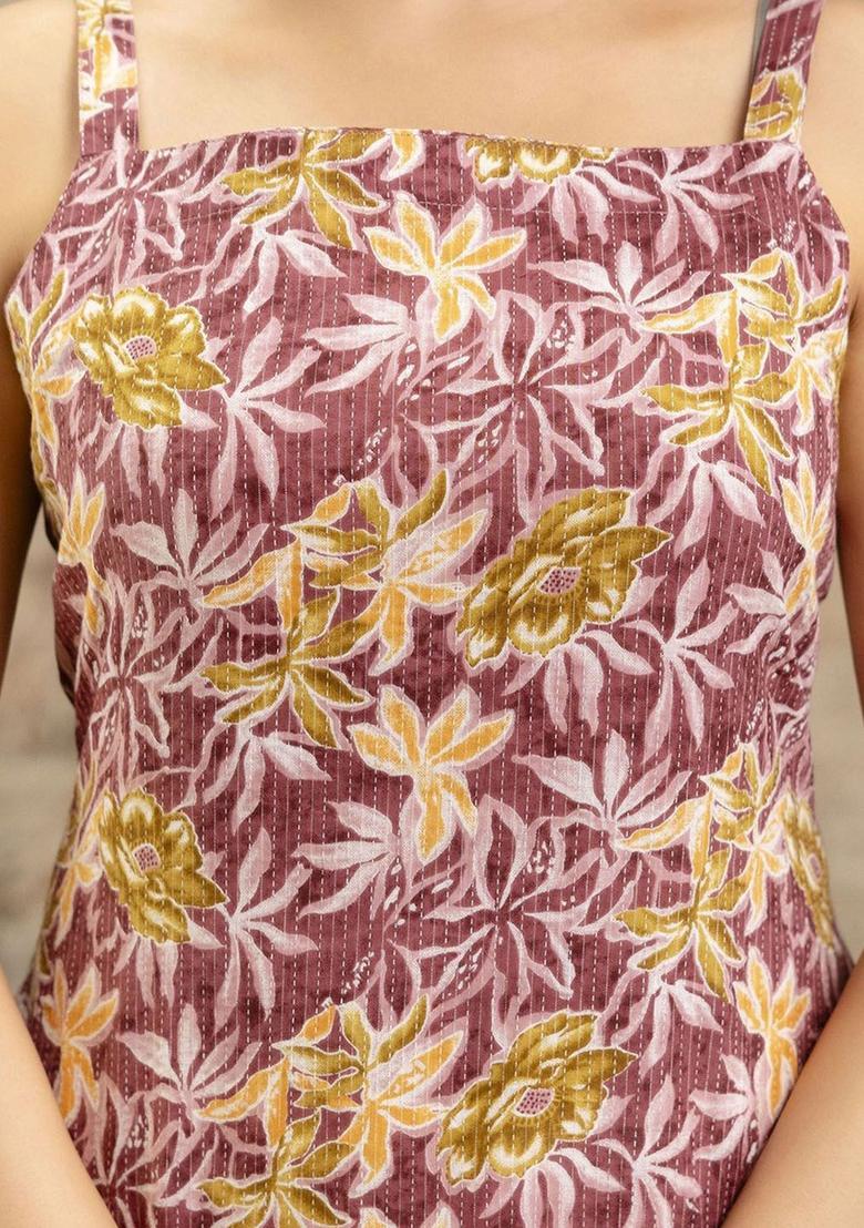 Pink Floral Print Cotton Kurtas - Indya