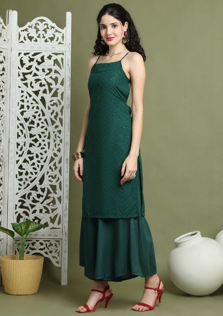 Green Embroidered Kurtas - Indya