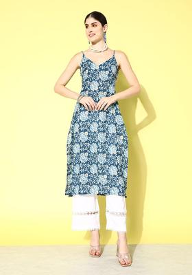 Blue Floral Print Cotton Kurtas