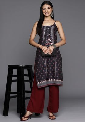 Black Floral Print Kurtas