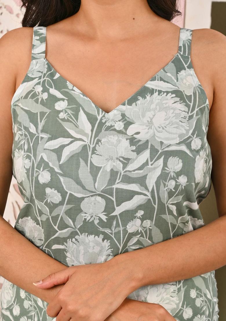 Green Floral Print Cotton Kurtas - Indya