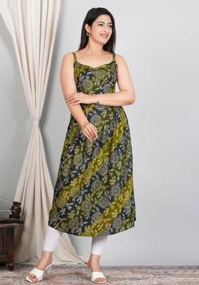 Green Floral Print Kurtas