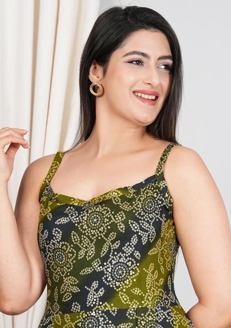 Green Floral Print Kurtas - Indya