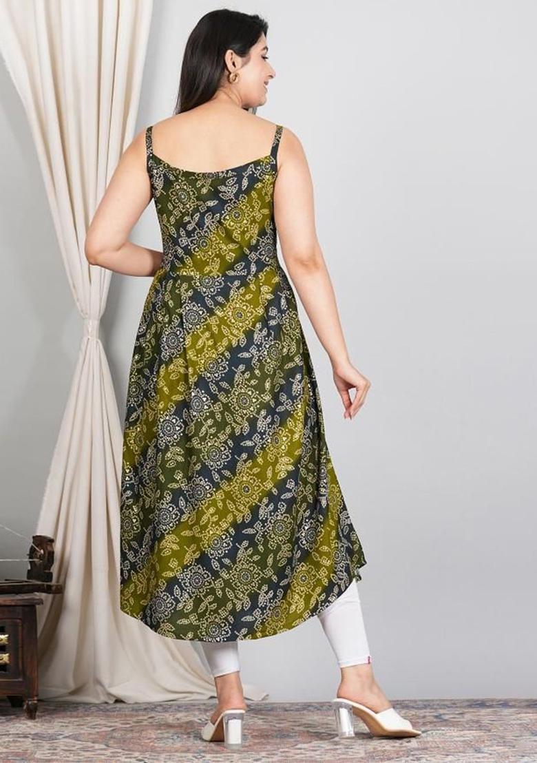 Green Floral Print Kurtas - Indya