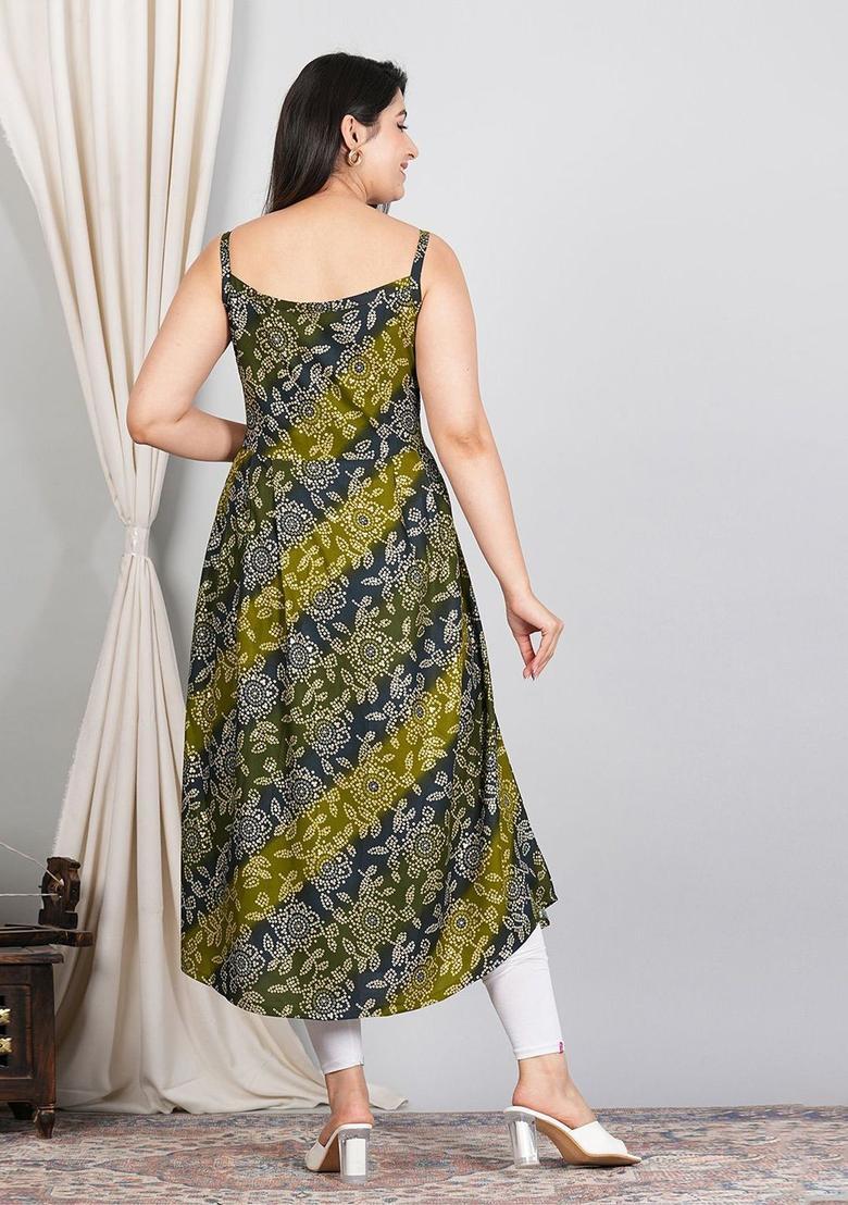 Green Floral Print Kurtas - Indya