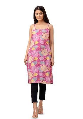 Pink Floral Print Cotton Kurtas