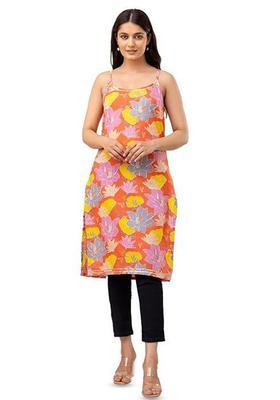 Orange Floral Print Cotton Kurtas