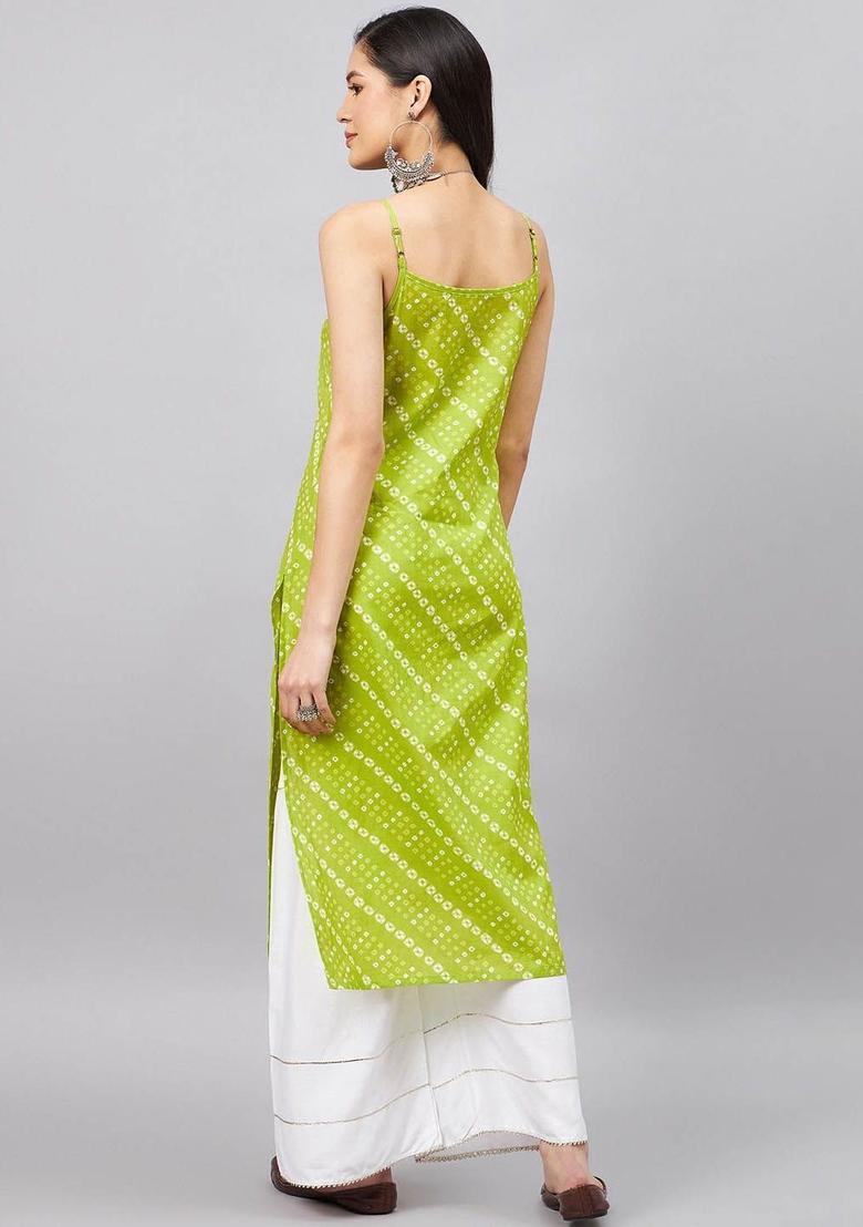 Green Printed Cotton Kurtas - Indya