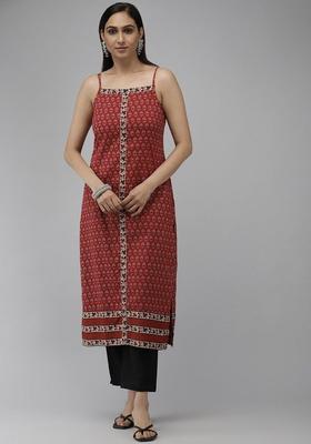 Maroon Floral Print Cotton Kurtas