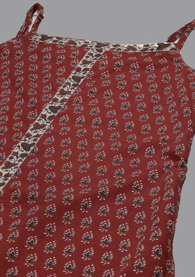 Maroon Floral Print Cotton Kurtas - Indya