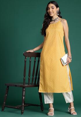 Yellow Printed Cotton Kurtas