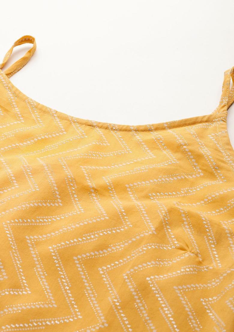Yellow Printed Cotton Kurtas - Indya