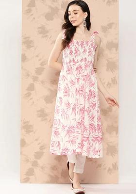 White Floral Print Kurtas