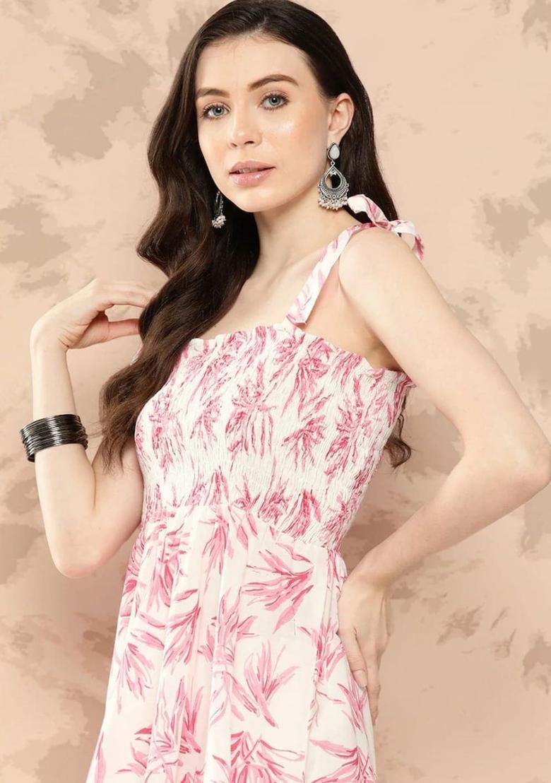 White Floral Print Kurtas - Indya