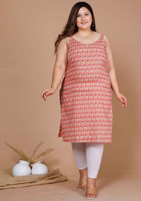 Peach Floral Print Kurtas