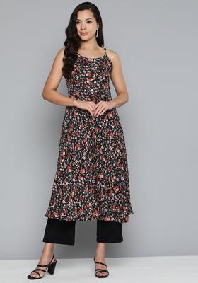 Black Floral Print Kurtas