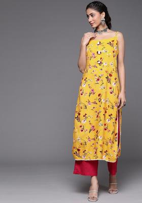 Yellow Floral Print Kurtas