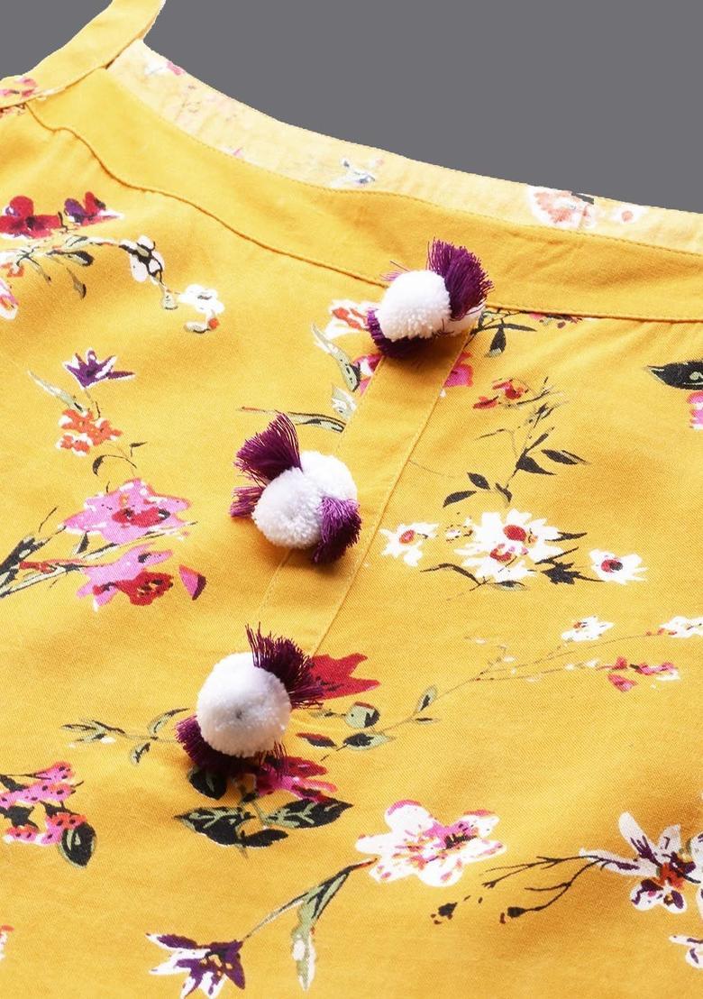 Yellow Floral Print Kurtas - Indya