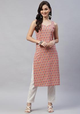 Peach Floral Print Kurtas