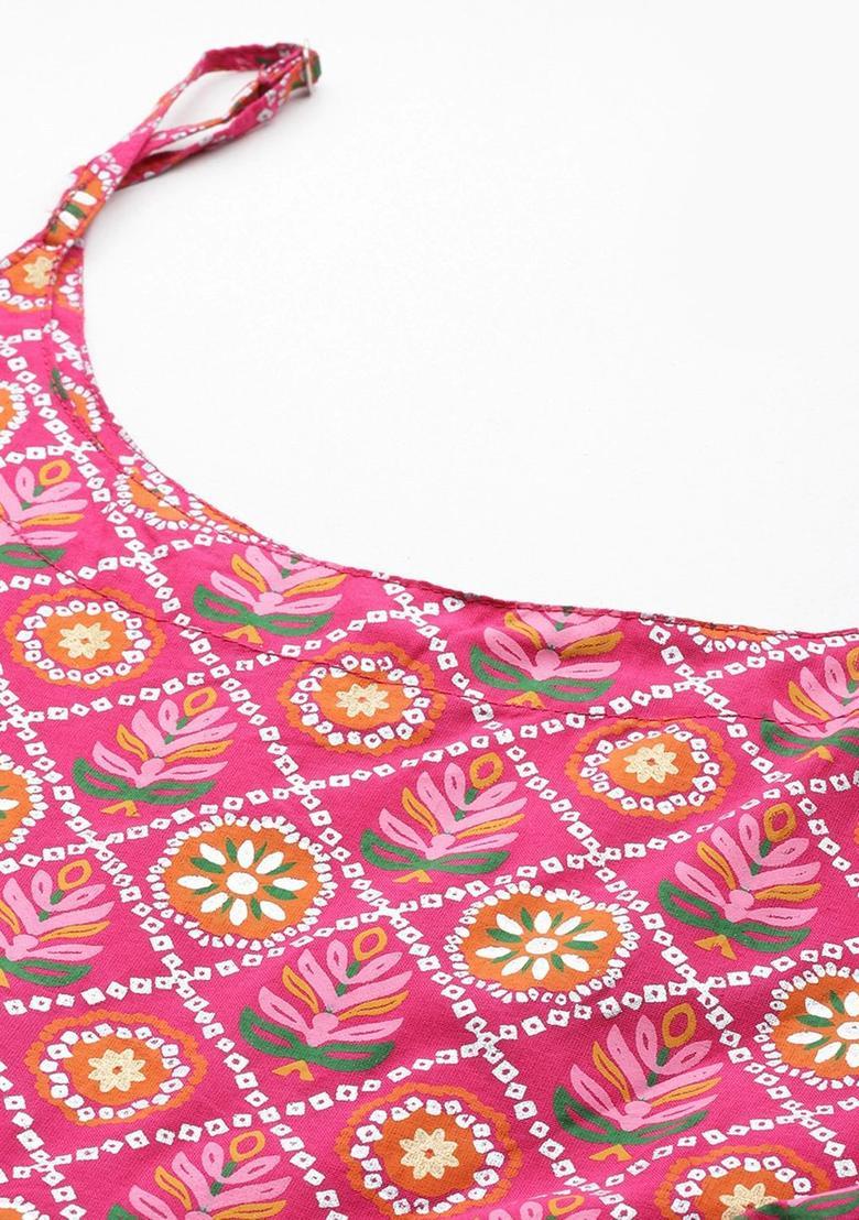 Pink Printed Cotton Kurtas - Indya