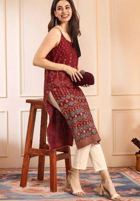 Red Floral Print Kurtas
