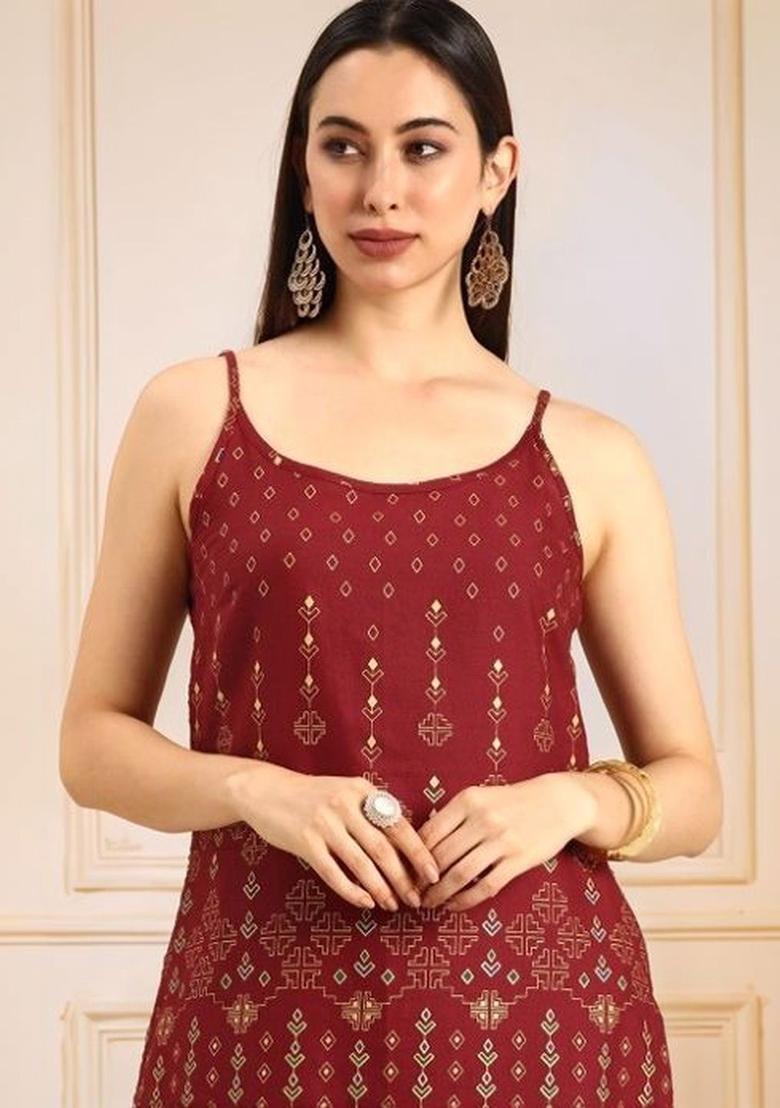 Red Floral Print Kurtas - Indya