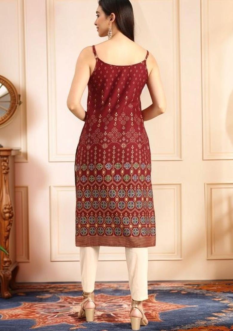 Red Floral Print Kurtas - Indya