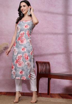 Grey Floral Print Kurtas