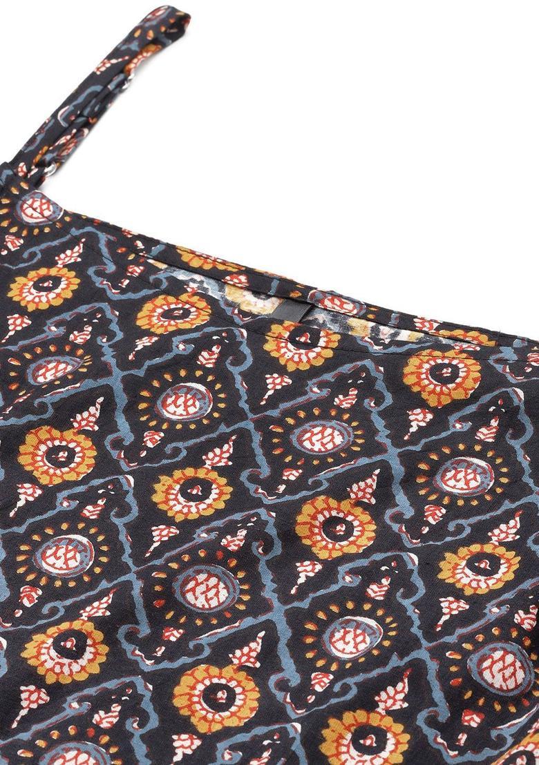Black Printed Cotton Kurtas - Indya
